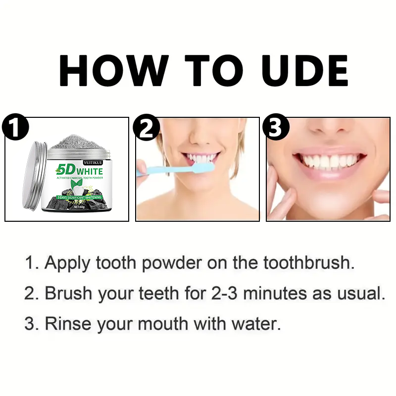YUlTlKUE 5D White Activated ch – обзор и цена Teeth Whitening Powder